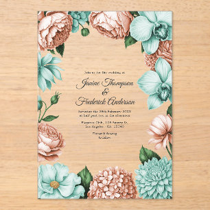 Soft Peach & Mint Moderne Botanische Hochzeit Acryleinladungen
