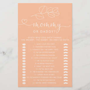 Soft Peach Modern Baby Shower Mommy oder Daddy Gam