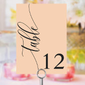 Soft Peach Moderne Kalligraphie Hochzeit Tischnummer