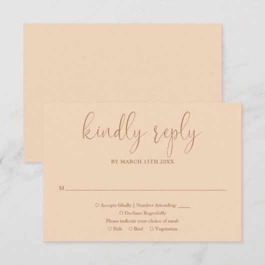 Soft Peach Moderner Chic Elegante Script Hochzeit RSVP Karte (Vorne/Hinten)