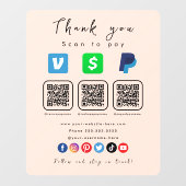 Soft Peach Multi QR Code Paypal Venmo Cash App Fensteraufkleber (Blatt)