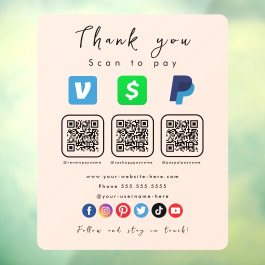 Soft Peach Multi QR Code Paypal Venmo Cash App Fensteraufkleber (Blatt 3)