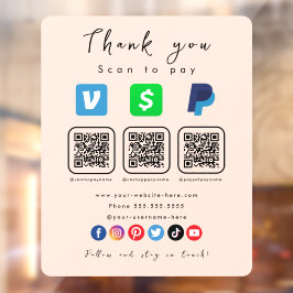 Soft Peach Multi QR Code Paypal Venmo Cash App Fensteraufkleber