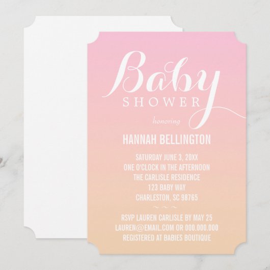 Soft Peach & Pink Baby Einladung (Vorne/Hinten)