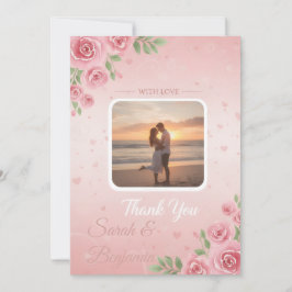 Soft Peach & Pink Florale Garten Foto Hochzeit  Dankeskarte