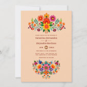 Soft Peach & Red Clay Folk Art Fiesta Wedding Einladung (Vorderseite)