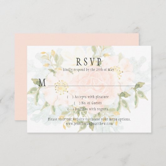 Soft Peach Rose und Matching Greenerity UAWG RSVP Karte (Vorne/Hinten)