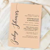 Soft Peach Simple Modern Script Baby Dusche Einladung