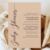 Soft Peach Simple Modern Script Baby Dusche Einladung