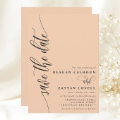 Soft Peach Simple Modern Script Save the Date