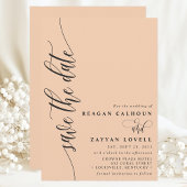 Soft Peach Simple Modern Script Save the Date