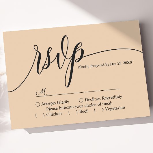 Soft Peach Simple Script Wedding RSVP Card Karte