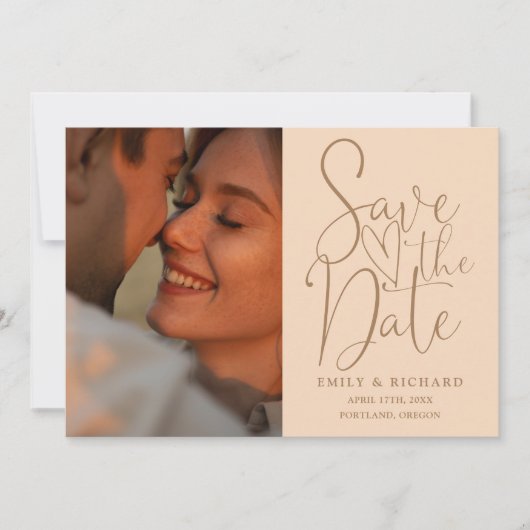 Soft Peach Wedding 2 Foto QR Code Elegantes Skript Save The Date (Vorderseite)