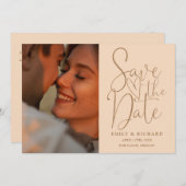Soft Peach Wedding 2 Foto QR Code Elegantes Skript Save The Date (Vorne/Hinten)