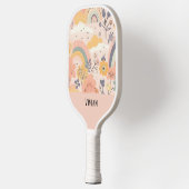 Soft Peach Whimsy Boho Rainbow Floral Personalisie Pickleball Schläger (Links)