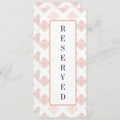 Soft Peachy Blush Damask Reserviert Stuhl Menükarte (Vorne/Hinten)