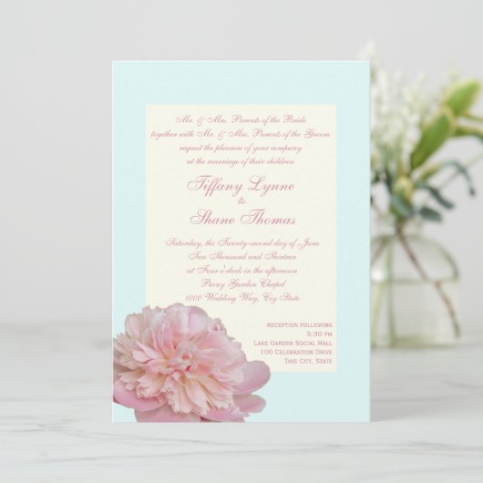 Soft Peony Elegant Wedding Einladung (Stehend Vorderseite)