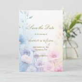 Soft Pink and Blue Watercolor Floral Design Einladung (Stehend Vorderseite)