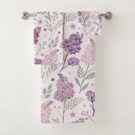 Soft Pink and Purple Lilac Floral Pattern Badhandtuch Set