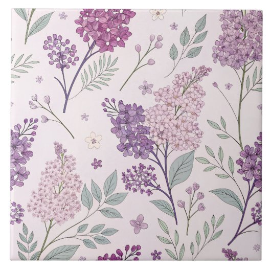 Soft Pink and Purple Lilac Floral Pattern Fliese (Vorderseite)