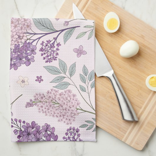 Soft Pink and Purple Lilac Floral Pattern Geschirrtuch (Viertel Falte)