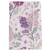 Soft Pink and Purple Lilac Floral Pattern Mittlere Geschenktüte (Rückseite)