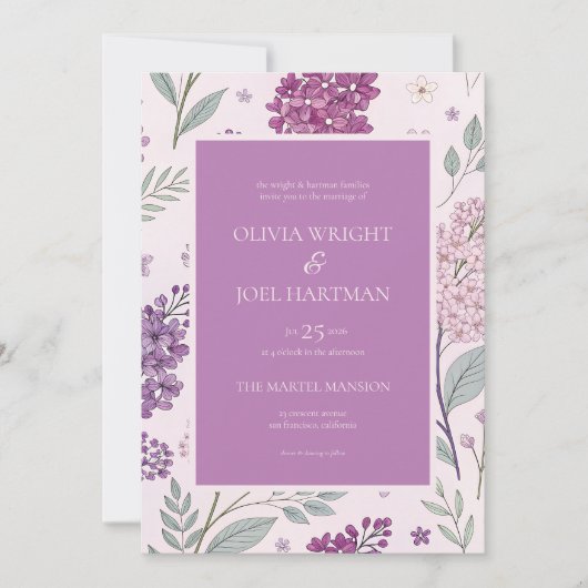 Soft Pink and Purple Lilac Floral Wedding Einladung (Vorderseite)