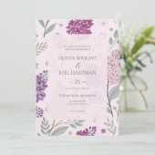 Soft Pink and Purple Lilac Floral Wedding Einladung (Stehend Vorderseite)