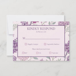 Soft Pink and Purple Lilac Floral Wedding RSVP Karte