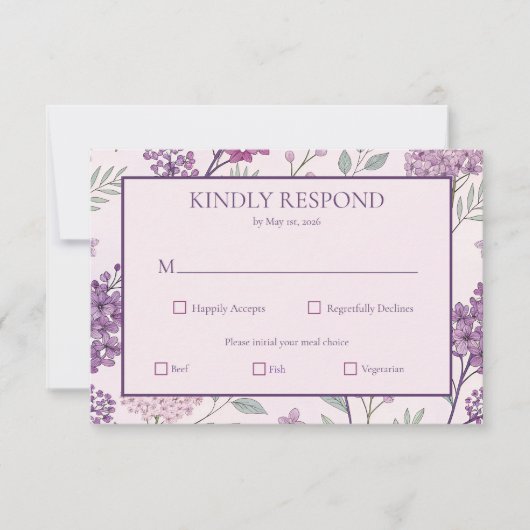 Soft Pink and Purple Lilac Floral Wedding RSVP Karte (Vorderseite)