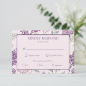 Soft Pink and Purple Lilac Floral Wedding RSVP Karte (Stehend Vorderseite)