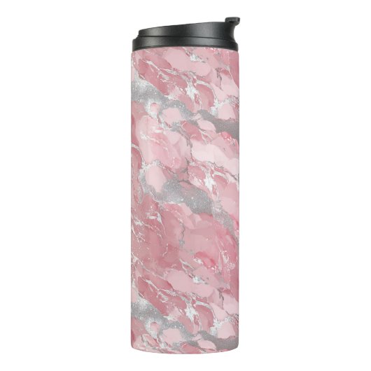 Soft Pink and Silver Marble-Like Pattern Thermosbecher (Nach links gedreht)