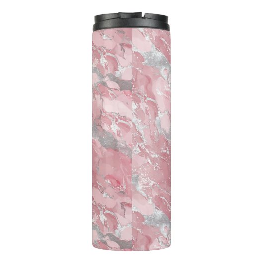 Soft Pink and Silver Marble-Like Pattern Thermosbecher (Rückseite)