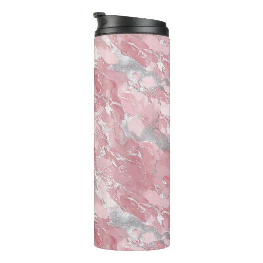 Soft Pink and Silver Marble-Like Pattern Thermosbecher (Nach rechts gedreht)