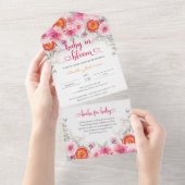 Soft Pink Aquarell Blume & Citrus Baby Dusche All In One Einladung (Abreißen)