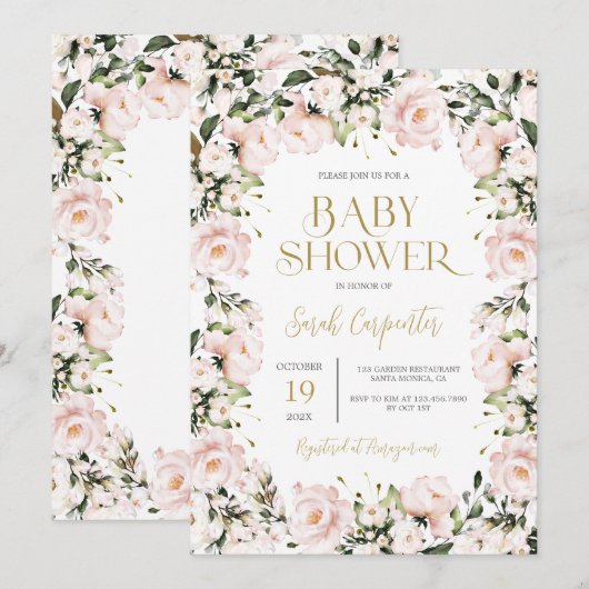 Soft Pink Baby Dusche Einladung (Vorne/Hinten)