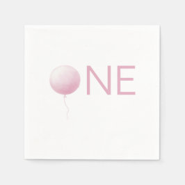 Soft Pink Balloon Modern Girl First Birthday Party Serviette