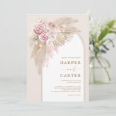 Soft Pink Beige Boho Pampas Grass Wedding Einladung (Stehend Vorderseite)