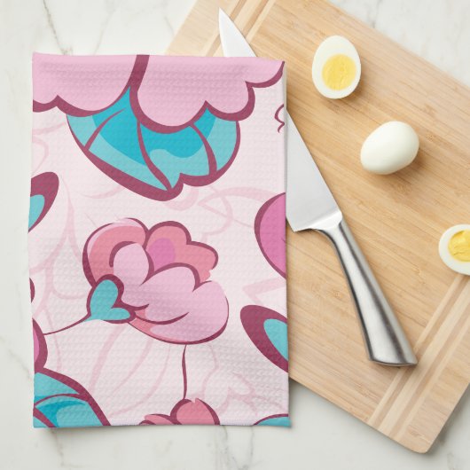 Soft Pink Bloom Floral Pattern Custom Name Geschirrtuch (Viertel Falte)