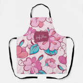 Soft Pink Bloom Floral Pattern Custom Name Schürze (Vorderseite)