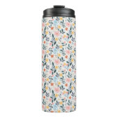 Soft Pink Blue Ditsy Flower Print Thermosbecher (Vorderseite)