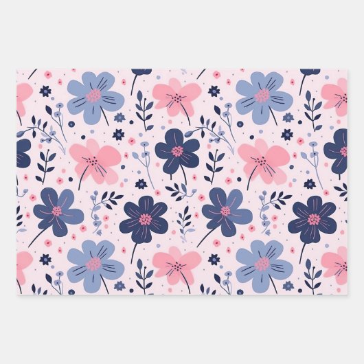 Soft Pink Blue Wildflower Meadow Aesthetic Geschenkpapier Set (Vorderseite)