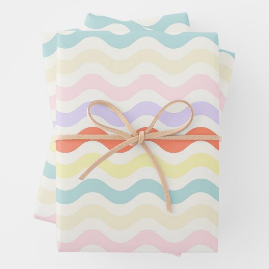 Soft Pink Blue Yellow Wavy Stripes Aesthetic Nurse Geschenkpapier Set (Beispiel)