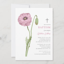 Soft Pink Blume Blossom Elegantes Script Taufe Einladung