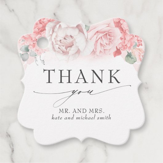 Soft Pink Blume Hochzeit Vielen Dank Geschenkanhänger (Vorderseite)