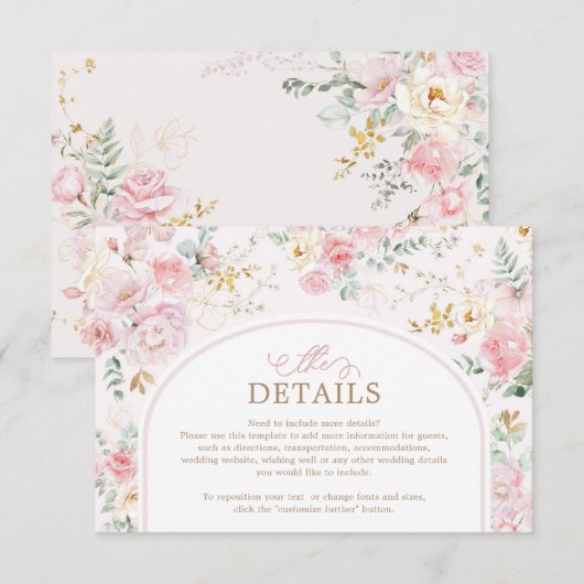 Soft Pink Blush Floral Roses Greenery Details Begleitkarte (Vorne/Hinten)