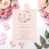 Soft pink blush florals cross Confirmation Einladung