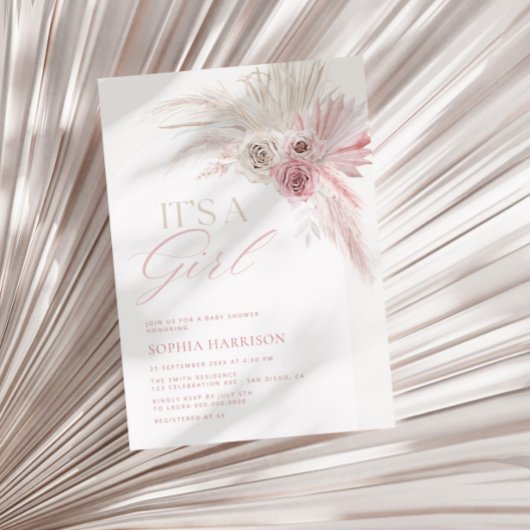 Soft Pink Boho Arch Girl Babydusche Einladung