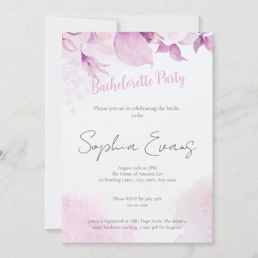 Soft Pink Boho Floral Wedding Junggeselinnen-Absch Einladung (Vorderseite)