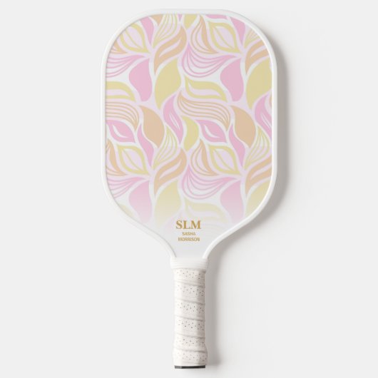 Soft Pink Botanical Leaf Pattern Custom Monogram Pickleball Schläger (Vorderseite)